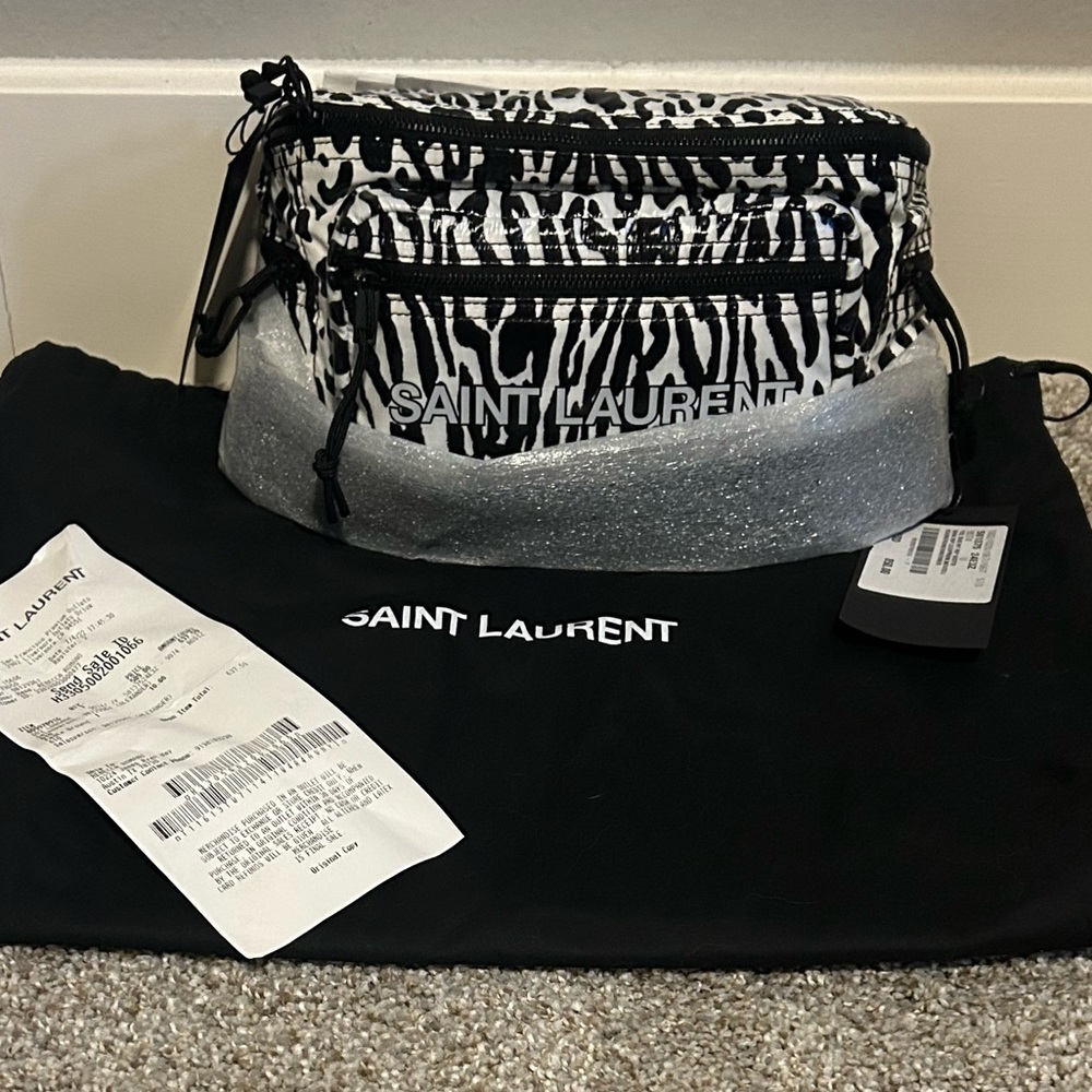 Saint Laurent Black and White Zebra Cosmetic Bag with Silver Accents